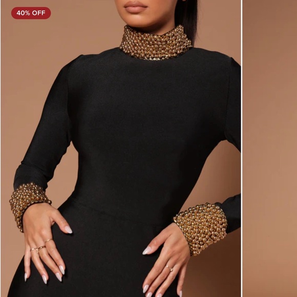 Fashion Nova Elegant Black Maxi Dress with Gold Accents - Picture 4 of 4